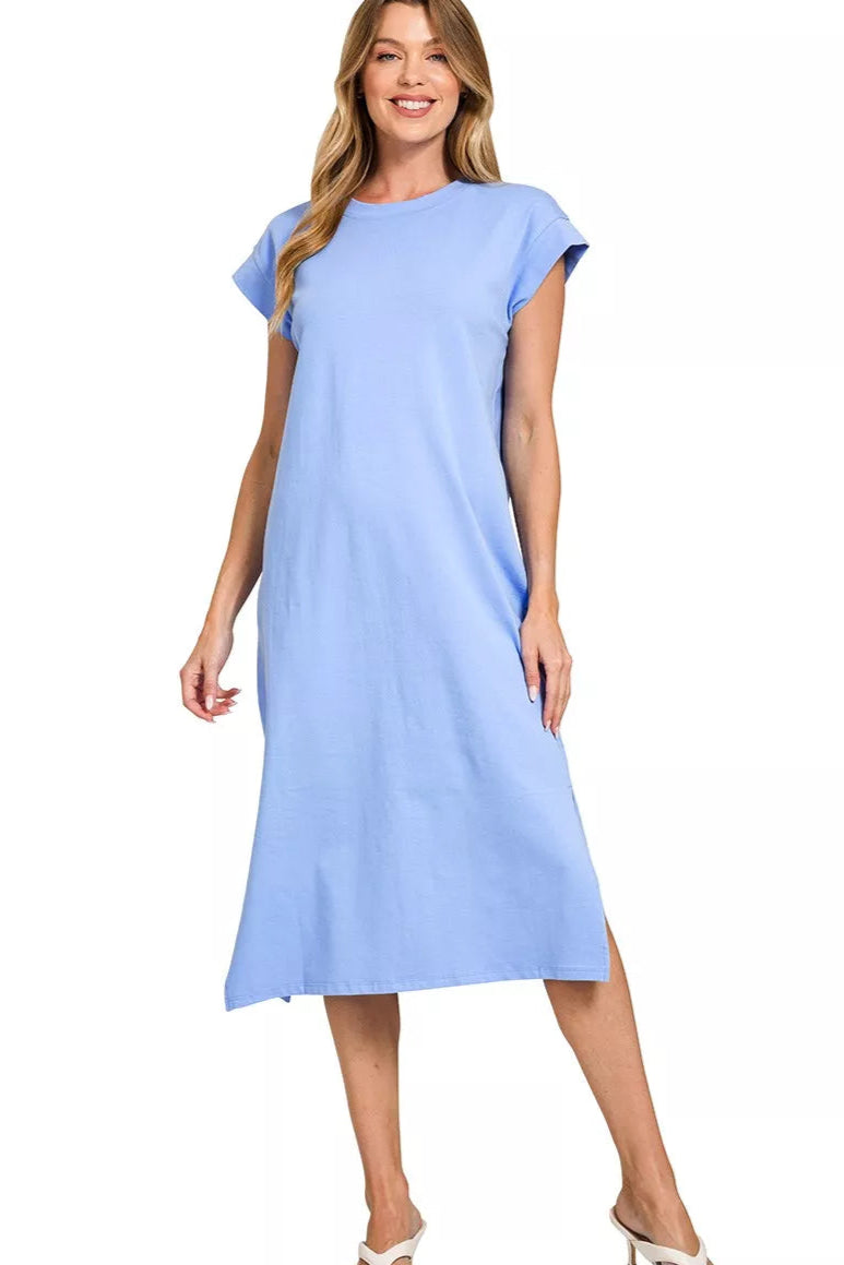 Sarah Express Women’s Round Neck Midi Dress with Side Slits Casual