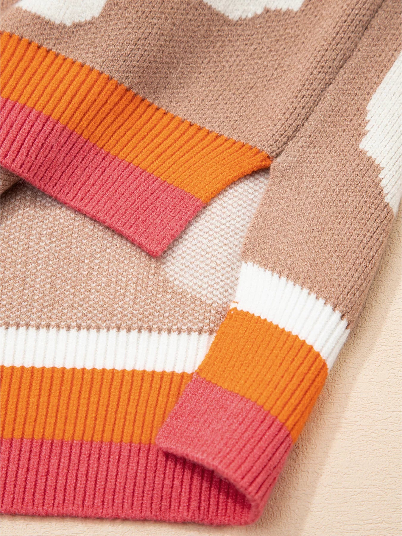 Sarah Express Women's Flower Pattern Contrast Striped Baggy Sweater