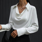 Women's Long Sleeve Shirt Irregular Drape Collar Polyester