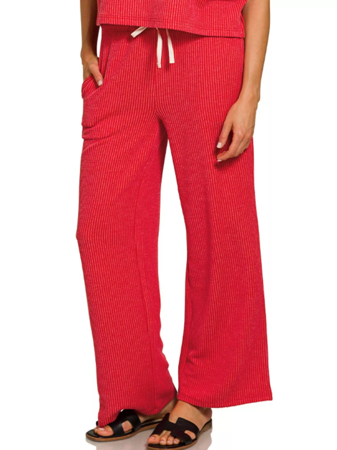 Sarah Express Women’s Raised Rib T-Shirt and Pants Lounge Set Casual