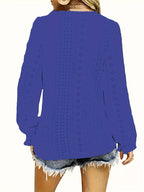 Sarah Express Women's Plus Size Eyelet V-Neck Flounce Sleeve Blouse