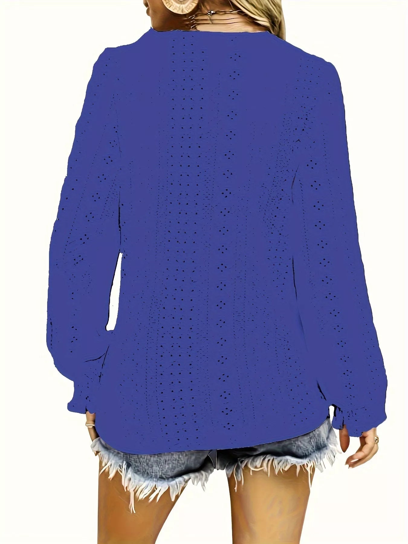 Sarah Express Women's Plus Size Eyelet V-Neck Flounce Sleeve Blouse