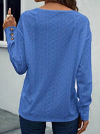 Sarah Express Women's Eyelet V-Neck Long Sleeve Blouse