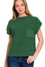 Sarah Express Women's Mock Neck Short Sleeve Sweater | Pocketed | 100% Cotton | S-L