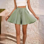 Women's Summer Elastic Waist Culottes Shorts Solid Color
