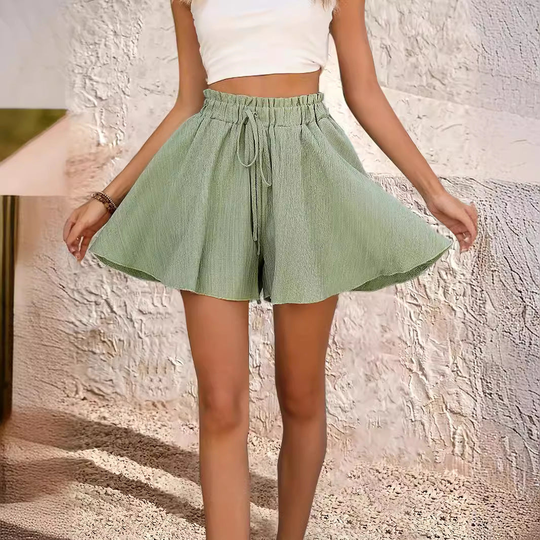 Women's Summer Elastic Waist Culottes Shorts Solid Color