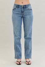 Judy Blue Frayed Hem Cell Phone Pocket Dad Jeans