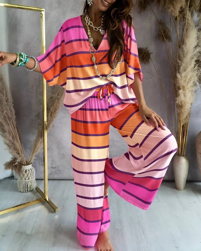 Women's Bat Sleeve Top and Pants Two Piece Casual Lounge Set Matching Coordinates