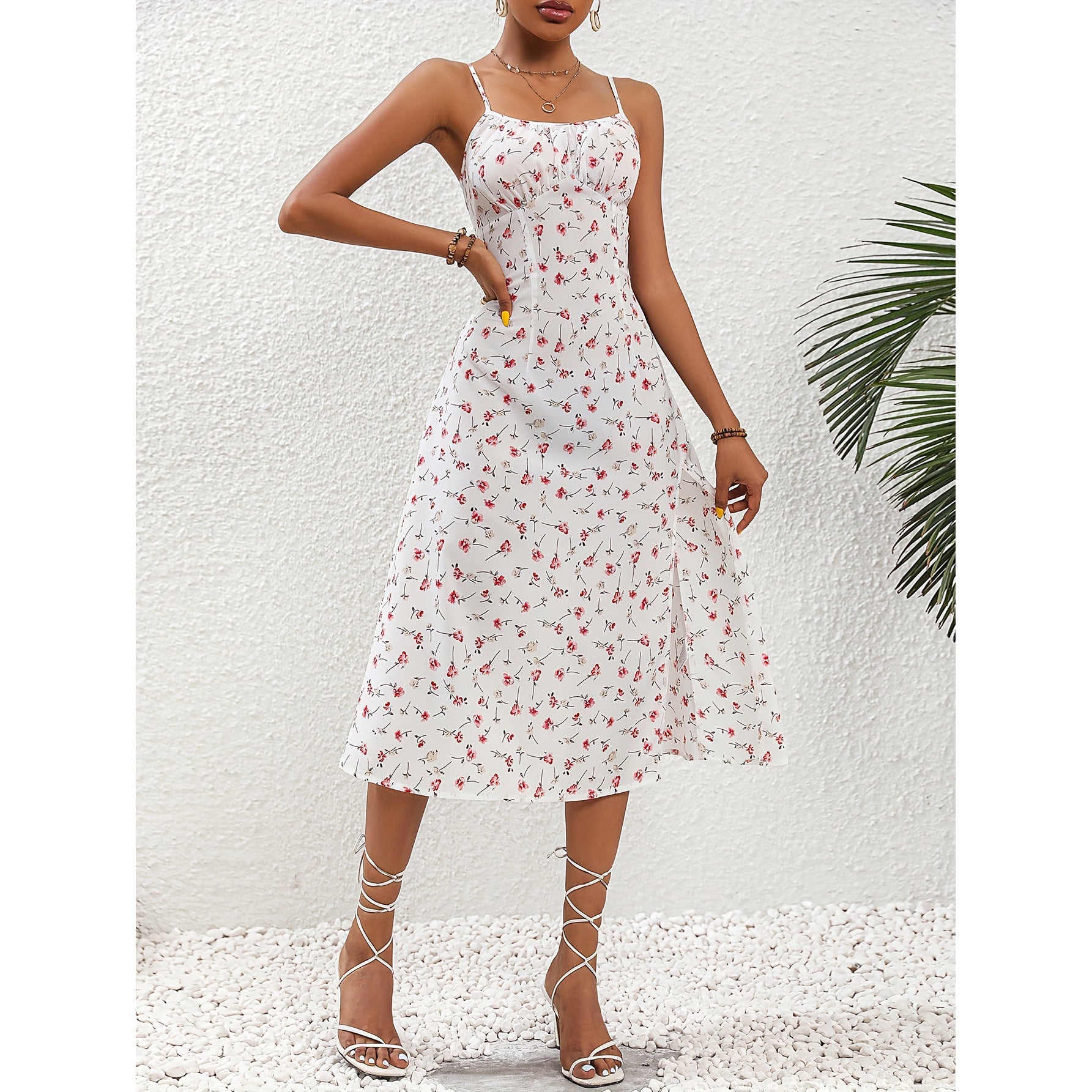 Polka Dot Suspender Maxi Dress with Split