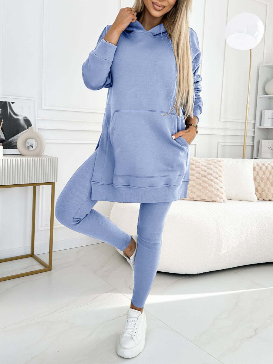 Women's Hooded Sweatshirt and Thickened Leggings Two-Piece Athleisure Set