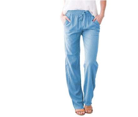 Women's Elastic Waist Loose Straight Leg Casual Trousers