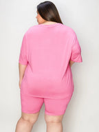 Women's Plus Size V-Neck T-Shirt & Shorts Lounge Set | Fast Shipping