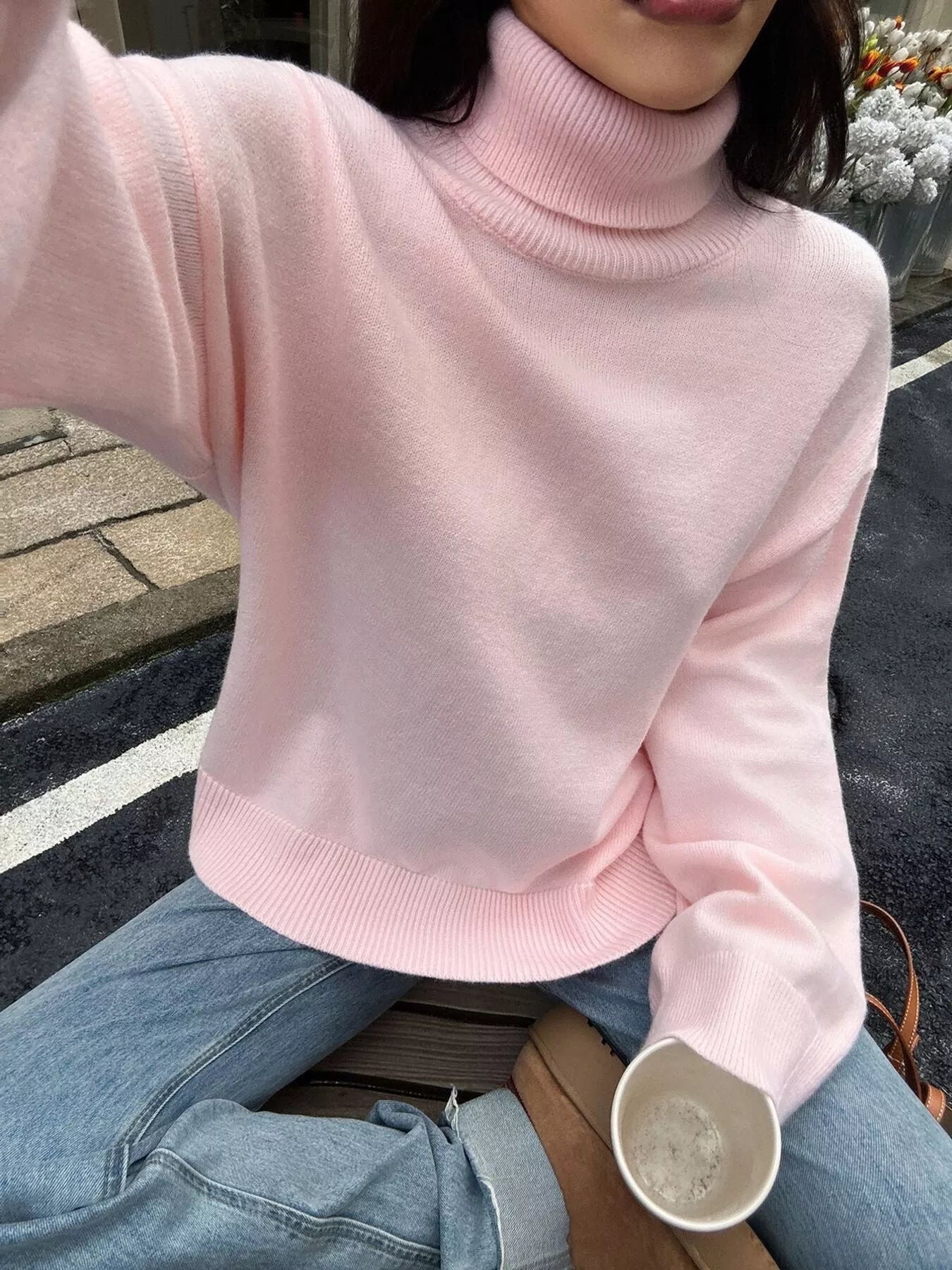 Sarah Express Women's Turtleneck Long Sleeve Sweater - Ribbed Knit Pullover