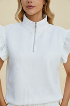 Sarah Express Women’s Plus Size Textured Flounce Sleeve Top and Shorts Set