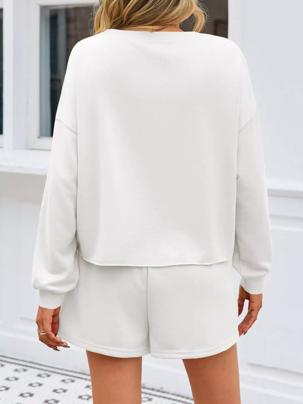 Sarah Express Women's Pearl Embellished Round Neck Top and Skort Set