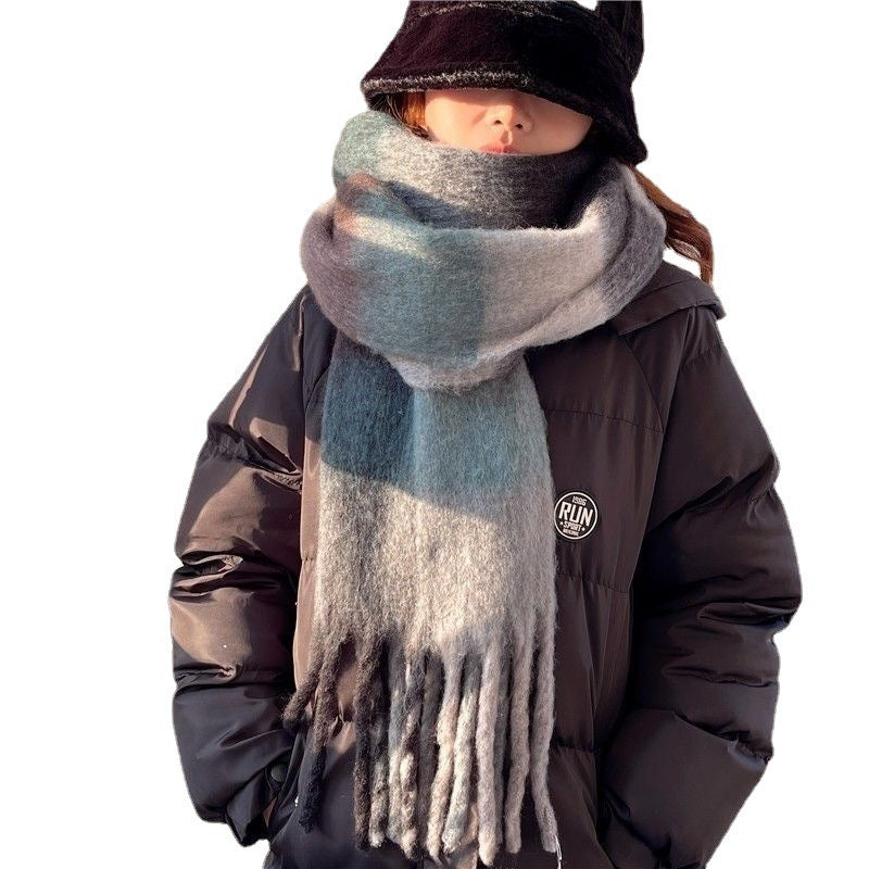 Rainbow Plaid Tassel Scarf Color Block Oversized Shawl Wrap