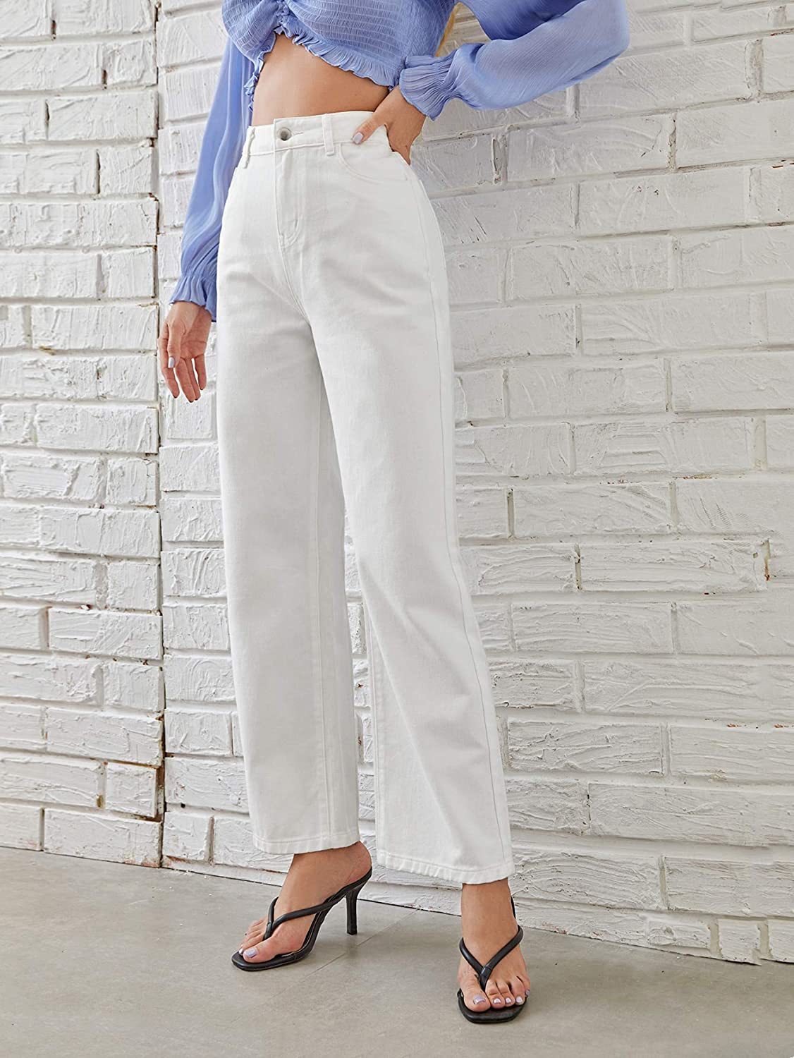 Women's Mid-Waist Straight Leg Jeans - Washed Cotton Denim S-5XL Available in 9 Colors