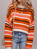 Sarah Express Women's Stripe Drop Shoulder Cropped Sweater Orange