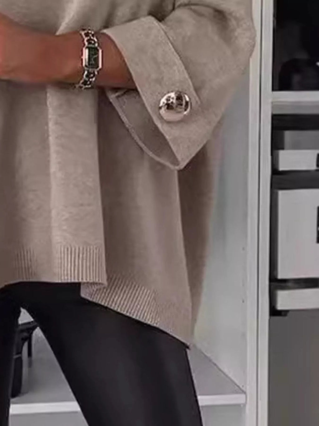 Sarah Express Women's Full Size Round Neck Drop Shoulder Top with Ribbed Trim Plus Size