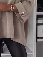 Sarah Express Women's Full Size Round Neck Drop Shoulder Top with Ribbed Trim Plus Size