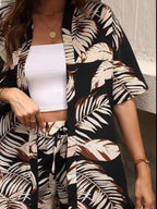 Sarah Express Women's Printed Open Front Cardigan and Shorts Set