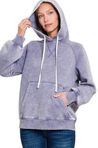 Sarah Express Women’s Acid Wash Fleece Hoodie with Kangaroo Pocket