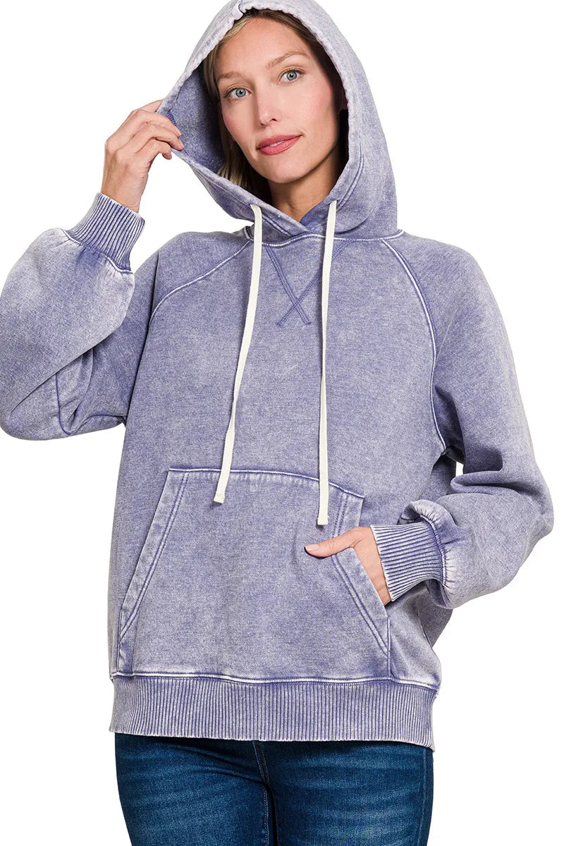 Sarah Express Women’s Acid Wash Fleece Hoodie with Kangaroo Pocket