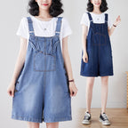 Sarah Express Denim Overalls Loose Straight Leg High Waist Suspender Pants