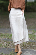 Women's A-Line Linen Skirt Artistic Irregular Stitching Mid-Length