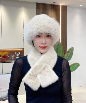 Women's Plush Winter Hat Scarf Set Dome Cap Warm Windproof