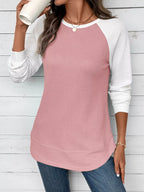 Sarah Express Women's Contrast Raglan Sleeve Waffle Knit T-Shirt