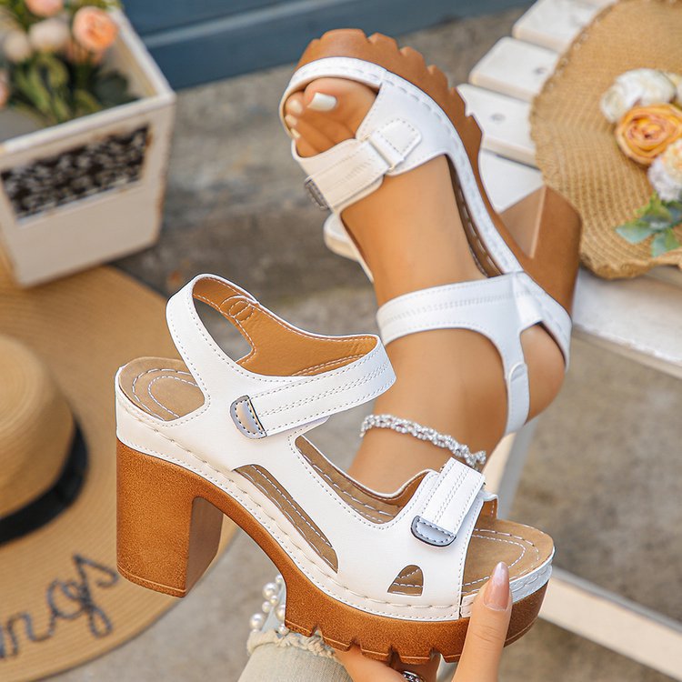 Sarah Express Women's Thick Sole High Heel Sandals | Single Strap Buckle Summer Shoes White