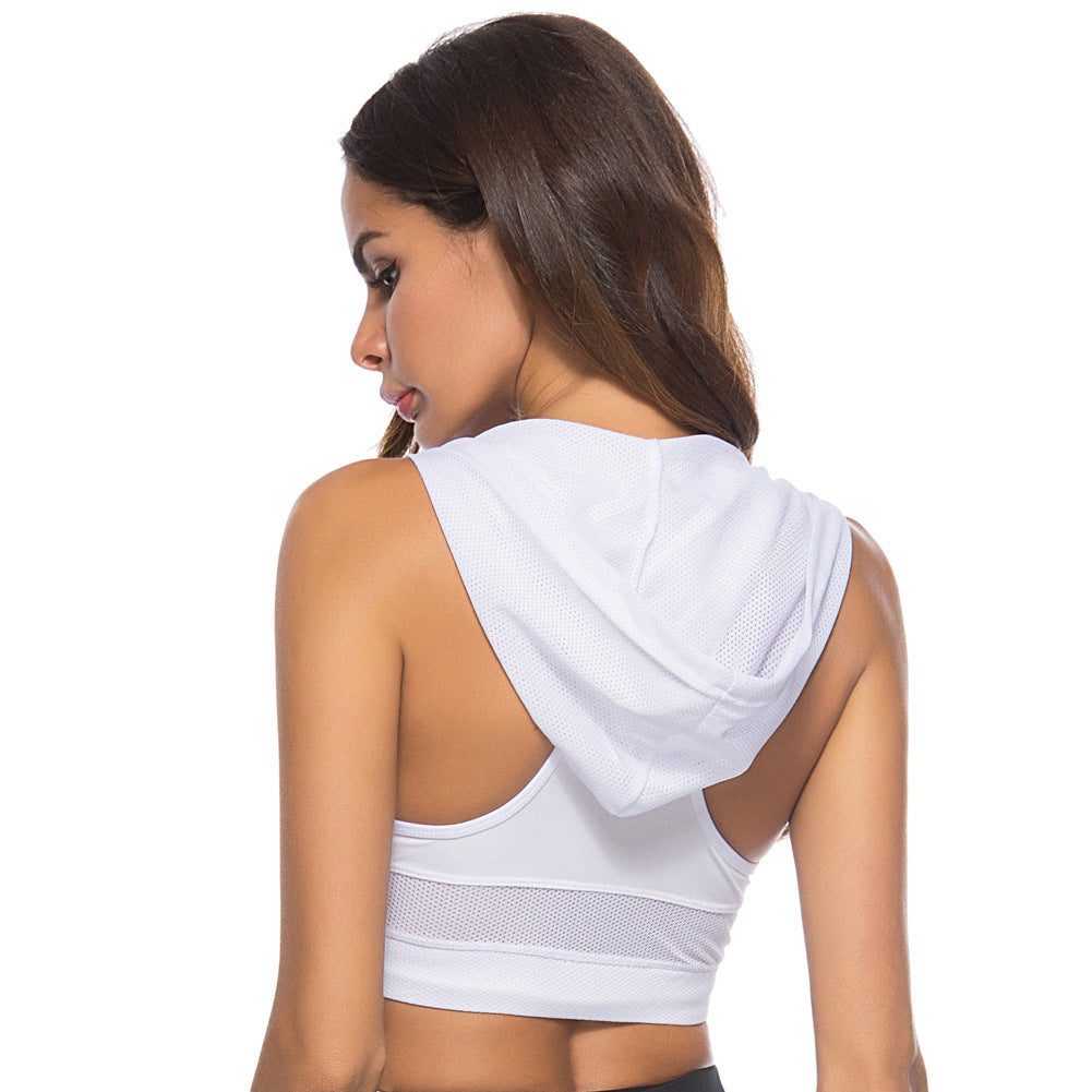 Women's Hooded Sports Bra Yoga Vest - Quick-Drying Shockproof Running Crop Top