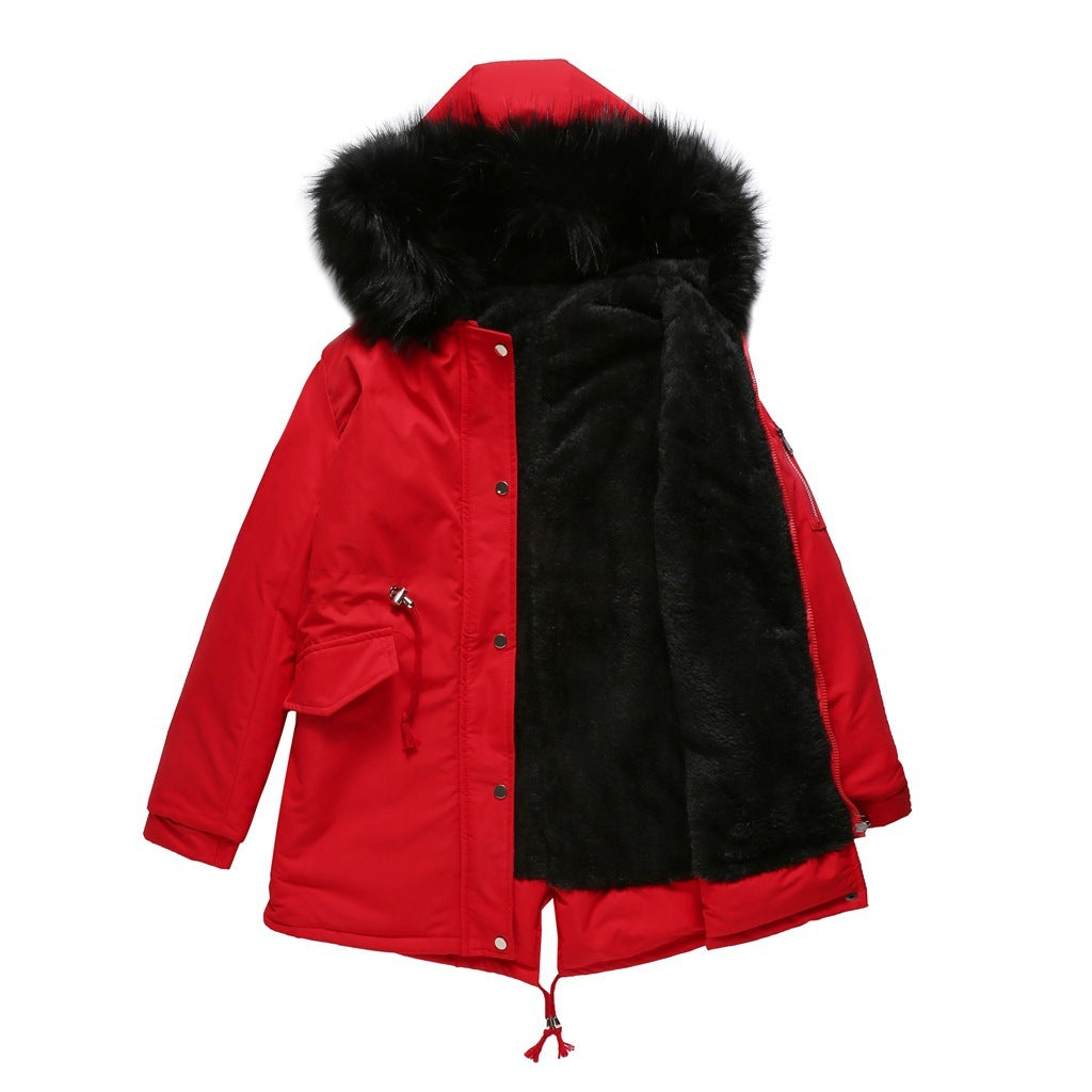 Women's Mid-Length Cotton Padded Hooded Parka Coat Loose Fit Winter Jacket