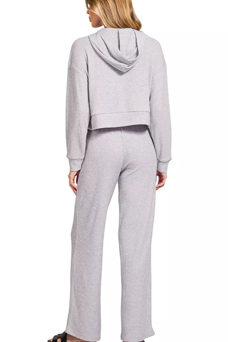 Sarah Express Women’s Ribbed Drop Shoulder Cropped Hoodie Casual