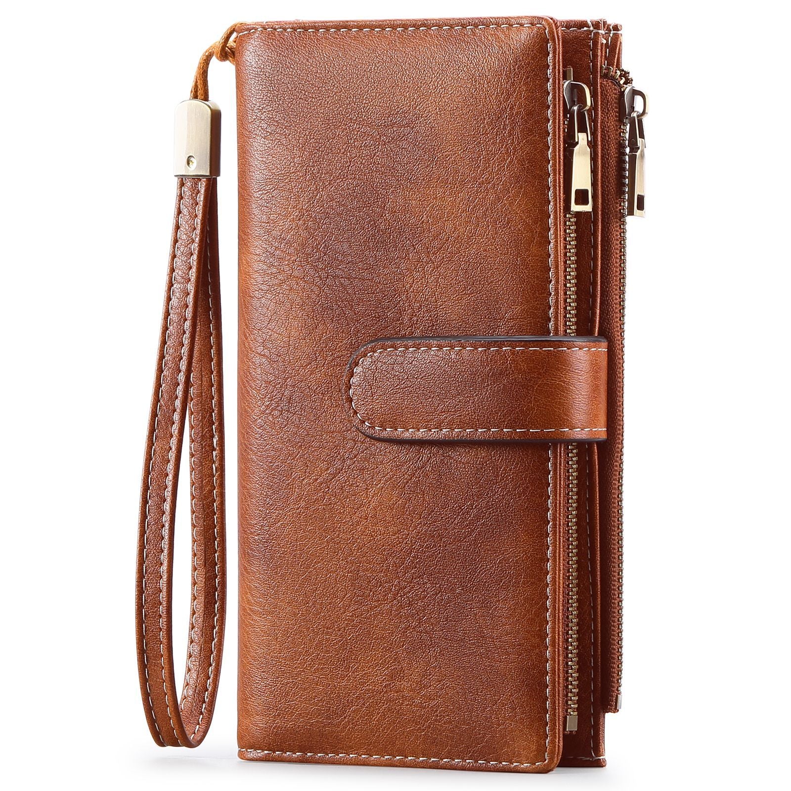 Sarah Express Women's Vintage Tri-Fold Wallet with RFID Protection - Oil Wax Leather Long Purse