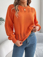 Sarah Express Women's Hollow Out Eyelet Long Sleeve Sweater