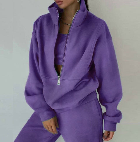 Fleece Sports Casual Three Piece Set Athleisure