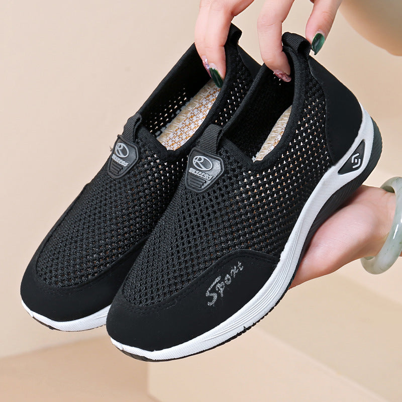 Sarah Express Women's Slip-On Mesh Pumps | Soft-Sole Non-Slip Flyknit Shoes Black