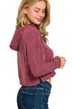 Sarah Express Women’s Ribbed Drop Shoulder Cropped Hoodie Casual