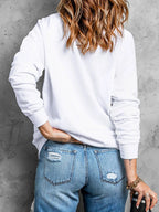 Sarah Express Women's Sequin Bow Baseball Patched Casual Sweatshirt