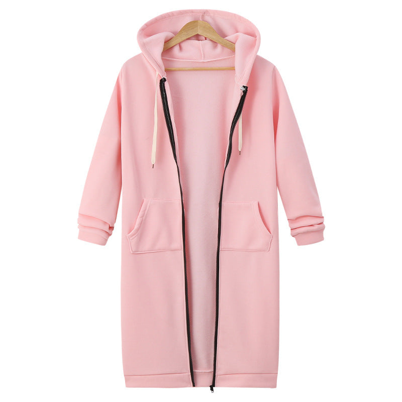Women's Hooded Fleece Long Jacket with Zipper