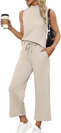 Women's Sleeveless Top Wide Leg Cropped Pants Two-Piece Set Matching Outfit