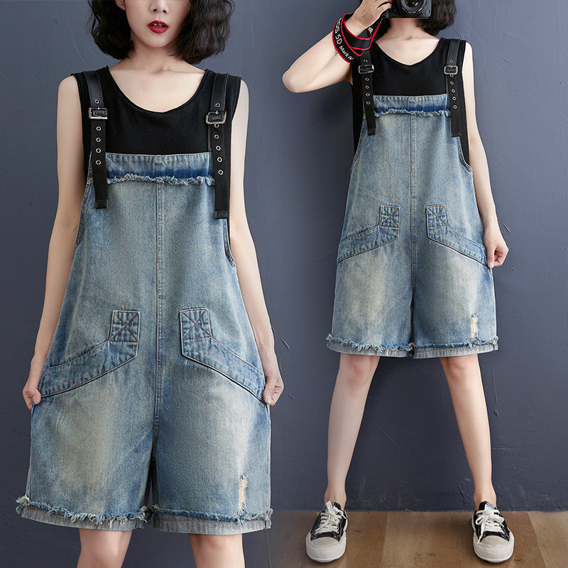 Women's Denim Overalls with Adjustable Suspenders Casual Jumpsuit Romper