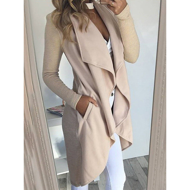 Women's Plus Size Polo Collar Long Trench Coat Slim Fit