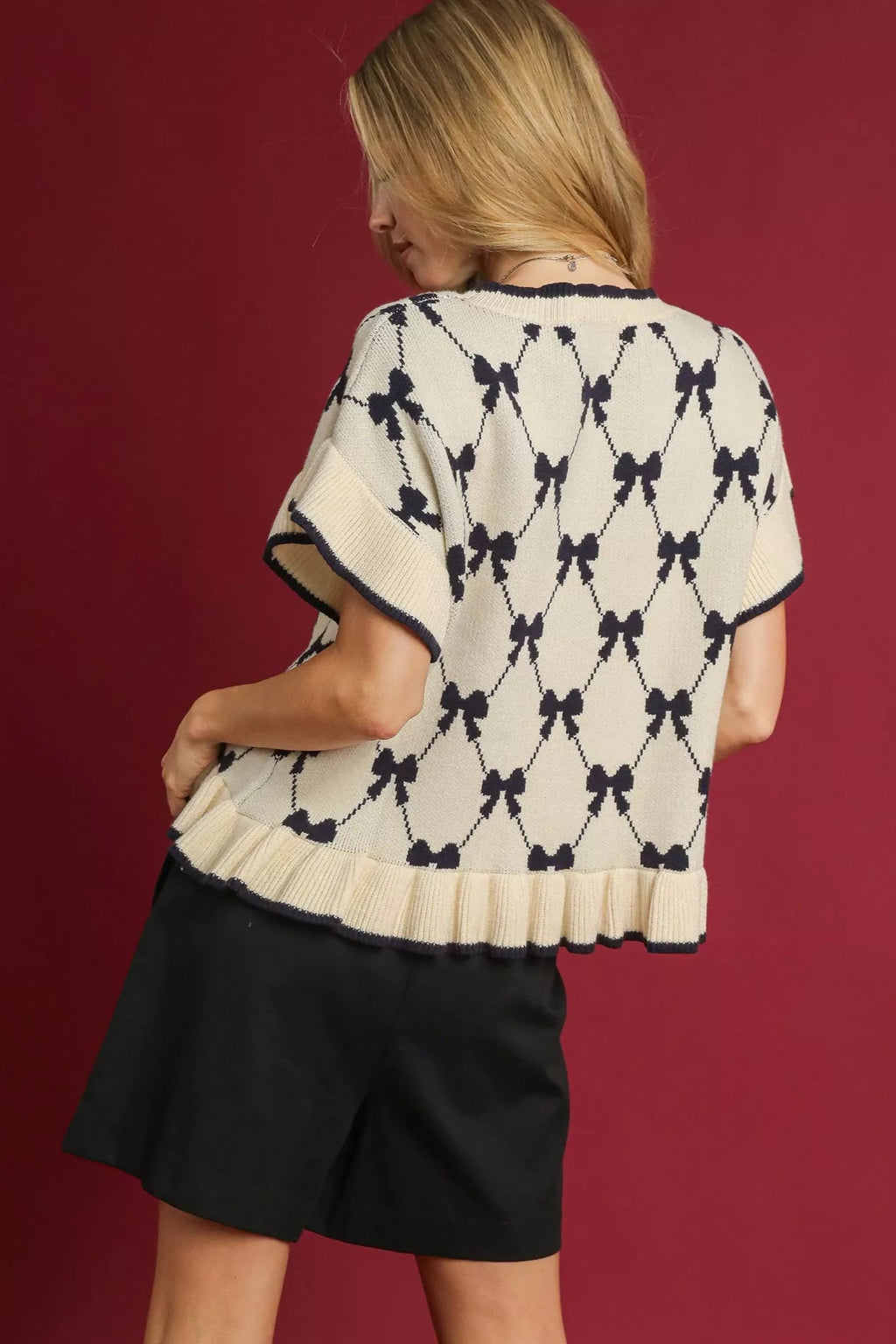 Bow Knit Ruffle Sleeve Sweater