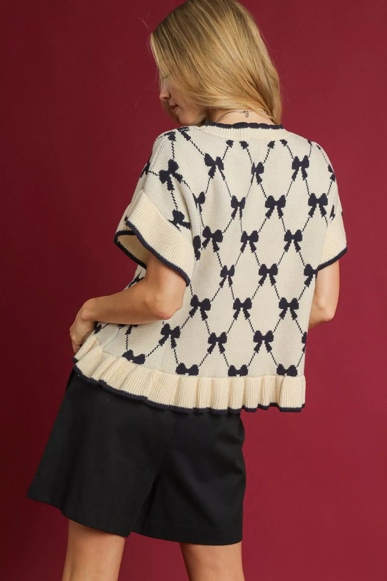 Bow Knit Ruffle Sleeve Sweater