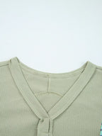 Sarah Express Women's Exposed Seam Waffle Striped Patchwork Baggy Blouse