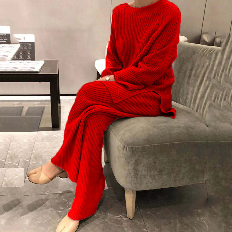 Women's Knit Sweater Two Piece Matching Set Long Sleeve Top Pants