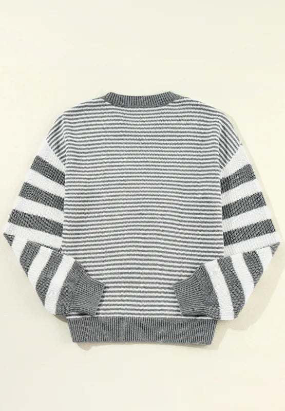 Sarah Express Women's Striped Round Neck Dropped Shoulder Sweater